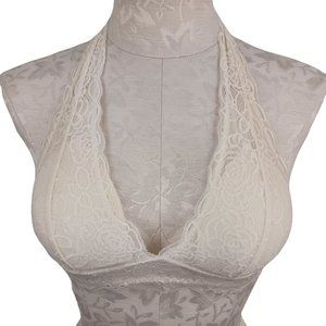 Free Press White Ivory Small Lace Halter Bralette Sports Bra